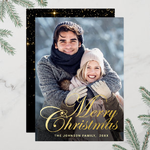Sparkle Merry Kerstmis PHOTO Greeting Gold Folie Feestdagenkaart