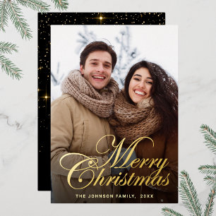 Sparkle Merry Kerstmis PHOTO Greeting Gold Folie Feestdagenkaart