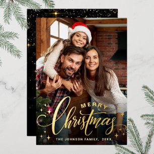 Sparkle Merry Kerstmis PHOTO Greeting Gold Folie Feestdagenkaart