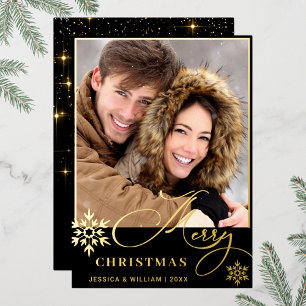 Sparkle Merry Kerstmis PHOTO Greeting Gold Folie Feestdagenkaart