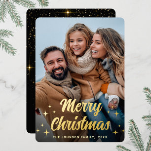 Sparkle Merry Kerstmis PHOTO Greeting Gold Folie Feestdagenkaart