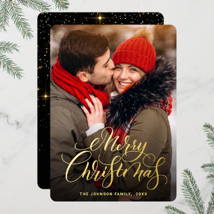 Sparkle Merry Kerstmis PHOTO Greeting Gold Folie Feestdagenkaart