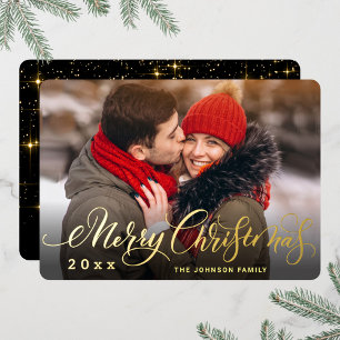 Sparkle Merry Kerstmis PHOTO Greeting Gold Folie Feestdagenkaart