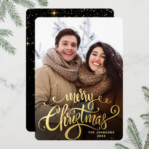 Sparkle Merry Kerstmis PHOTO Greeting Gold Folie Feestdagenkaart