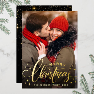 Sparkle Merry Kerstmis PHOTO Greeting Gold Folie Feestdagenkaart