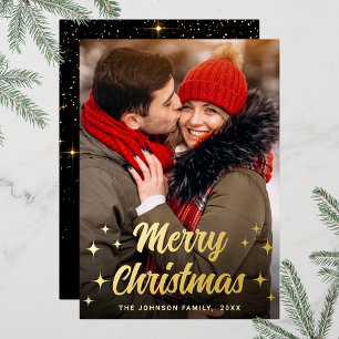 Sparkle Merry Kerstmis PHOTO Greeting Gold Folie Feestdagenkaart