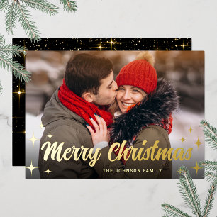 Sparkle Merry Kerstmis PHOTO Greeting Gold Folie Feestdagenkaart