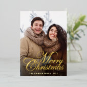 Sparkle Merry Kerstmis PHOTO Greeting Gold Folie Feestdagenkaart (Staand Voorkant)