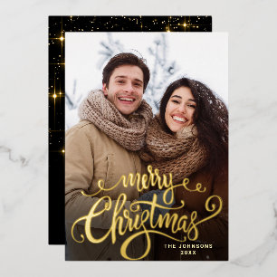 Sparkle Merry Kerstmis PHOTO Greeting Gold Folie Feestdagenkaart