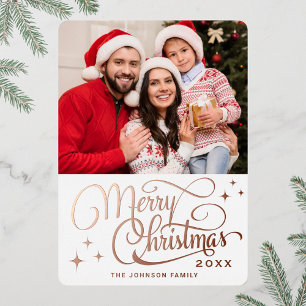 Sparkle Moderne kerstfoto Roos Gold Folie Feestdagenkaart