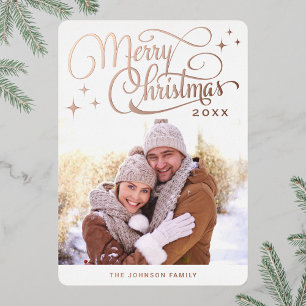 Sparkle Moderne kerstfoto Roos Gold Folie Feestdagenkaart