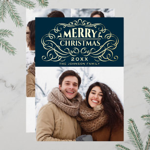 Sparkle Moderne Kerstmis 5 FOTO Greeting Gold Folie Feestdagenkaart