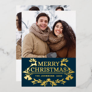 Sparkle Moderne Kerstmis 5 FOTO Greeting Gold Folie Feestdagenkaart