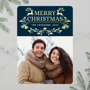 Sparkle Moderne Kerstmis PHOTO Greeting Gold Folie Feestdagenkaart