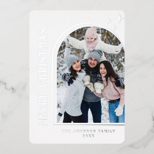 Sparkle Moderne Kerstmis PHOTO Greeting Silver Folie Feestdagenkaart