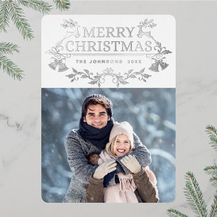Sparkle Moderne Kerstmis PHOTO Greeting Silver Folie Feestdagenkaart