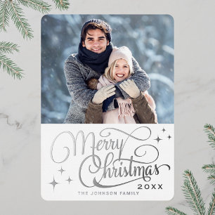 Sparkle Moderne Kerstmis PHOTO Silver Folie Feestdagenkaart