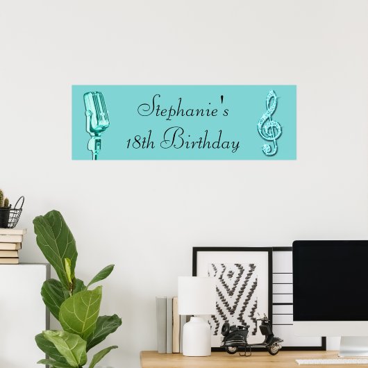 Sparkle Music Note en Retro Microphone Birthday Poster (Thuiskantoor)
