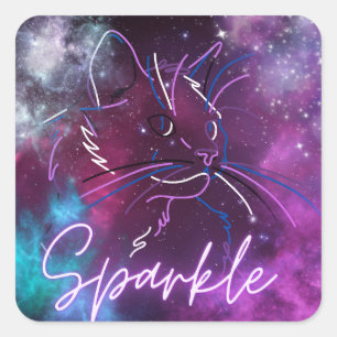 Sparkle-neon galaxy cat sticker
