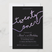 Sparkle, Paarse Glitter 21ste Verjaardag Uitnodigi Kaart (Voorkant)