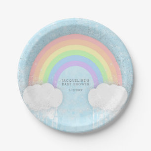 Sparkle Pastel Rainbow Baby shower Papieren Bordje