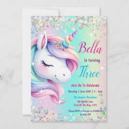 Sparkle Pastel Rainbow Unicorn Verjaardag Uitnodig Kaart