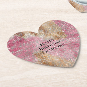 Sparkle Pink Cream Gold Cowgirl Koeienhuid Verjaar Kartonnen Onderzetters