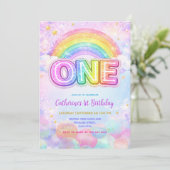 Sparkle Rainbow 1st Birthday Party Kaart (Staand voorkant)