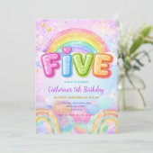 Sparkle Rainbow 5th Birthday Party Kaart (Staand voorkant)