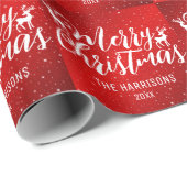 Sparkle Red Glitter Rendier Naam Kerstmis Cadeaupapier (Rol Hoek)