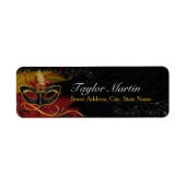 Sparkle Red & Gold Feather Mask Adresetiketten Etiket (Voorkant)
