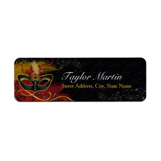 Sparkle Red & Gold Feather Mask Adresetiketten Etiket