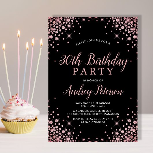 Sparkle Roos Gold Glitter Zwart 30e Verjaardag Kaart