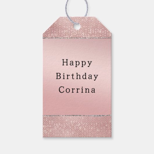 Sparkle Roos Goud Glam Bruin Glitter Cadeaulabel (Voorkant)