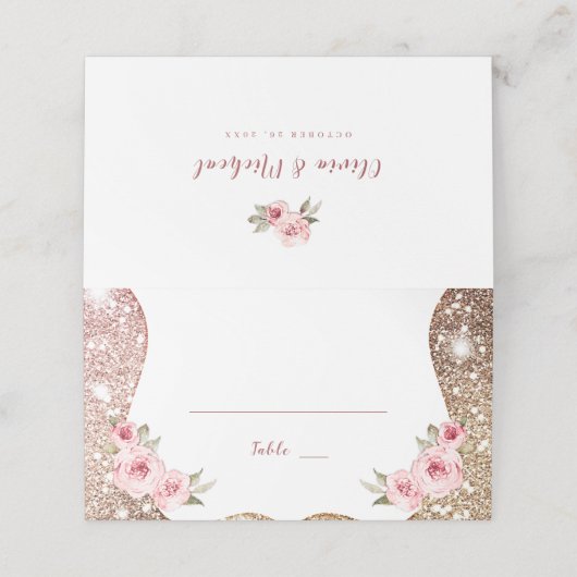 Sparkle roos gouden glitter en bloemenbruiloft (Buitenkant ongevouwen)