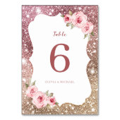 Sparkle roos gouden glitter en bloemenbruiloft kaart (Achterkant)