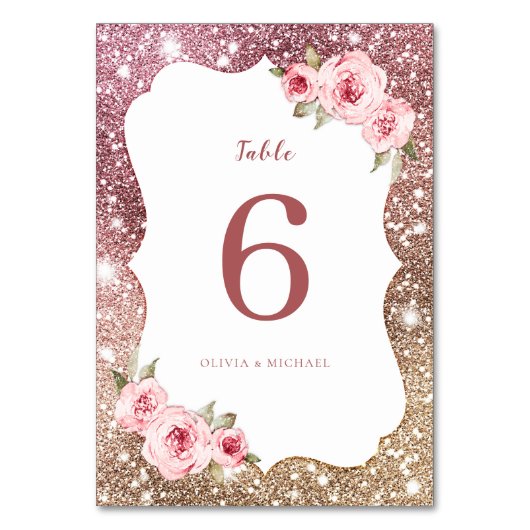 Sparkle roos gouden glitter en bloemenbruiloft kaart (Achterkant)