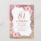 Sparkle roos gouden glitter en bloemrijke 81e verj kaart (Voorkant / Achterkant)