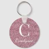 Sparkle roze Rose Gold Faux Glitter Monogram Sleutelhanger (Voorkant)