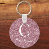 Sparkle roze Rose Gold Faux Glitter Monogram Sleutelhanger (Voorkant)