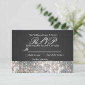 Sparkle Sequins Glamour Zwart Bruiloft RSVP Kaart (Staand voorkant)