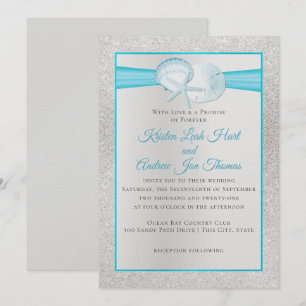 Sparkle Shells Tropical Blue Beach Wedding Kaart