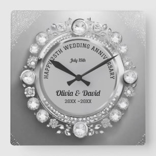 Sparkle Silver Diamonds Bruiloft Jubileum Vierkante Klok
