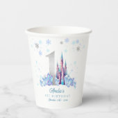 Sparkle Silver Frozen Kingdom Castle 1e verjaardag Papieren Bekers (Voorkant)