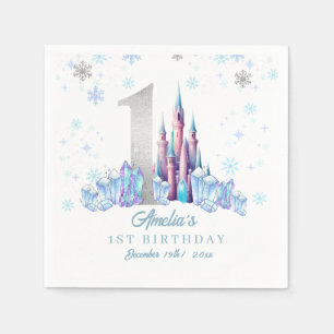 Sparkle Silver Frozen Kingdom Castle 1e verjaardag Servet