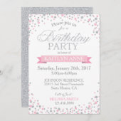 Sparkle Silver Glitter en Pink Sprinkles Birthday Kaart (Voorkant / Achterkant)