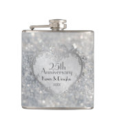 Sparkle Silver Heart 25th Wedding Jubileum Heupfles (Voorkant)
