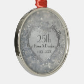 Sparkle Silver Heart 25th Wedding Jubileum Metalen Ornament (Rechts)