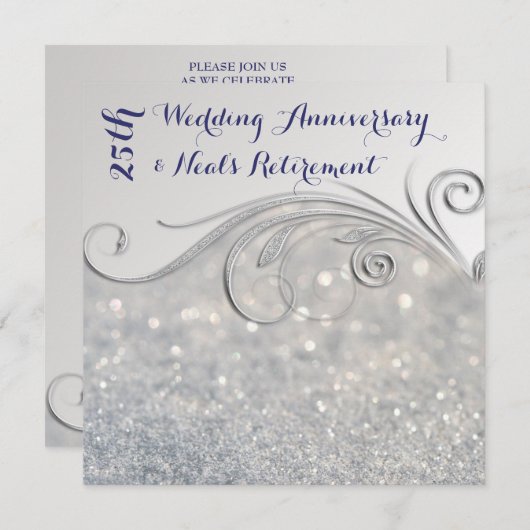 Sparkle Silver-IndigoText 25e trouwjubileum Kaart (Voorkant / Achterkant)