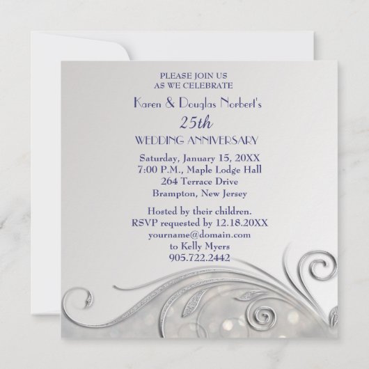 Sparkle Silver-IndigoText 25e trouwjubileum Kaart (Achterkant)